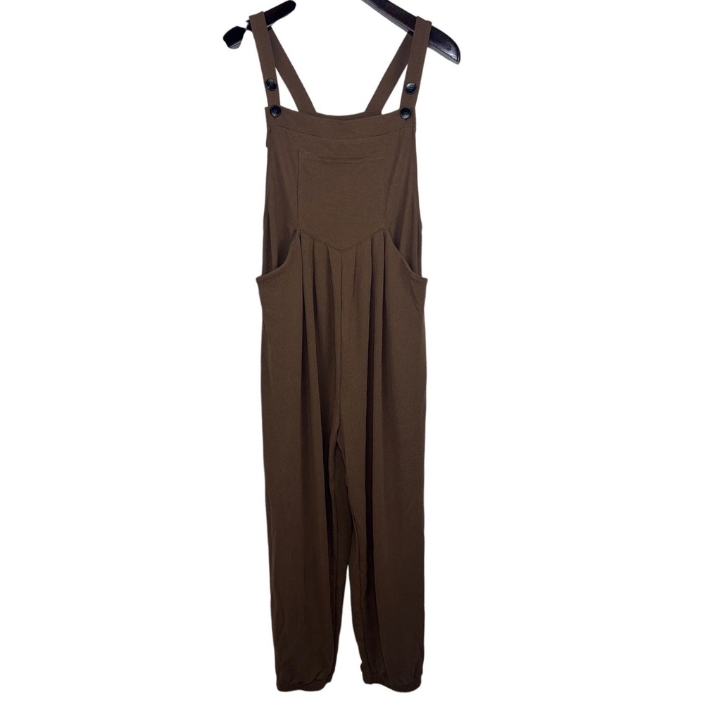 Halara Brown Waffle Knit Adjustable Strap Pocket Overalls Jumpsuit Womens Medium